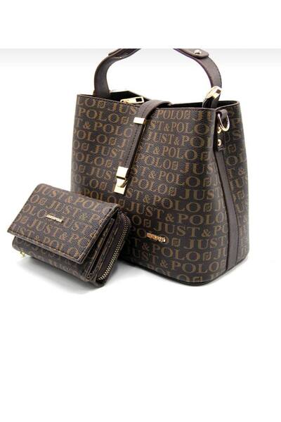 Just Polo مجموعة محفظة حقيبة نسائية مطبوعة بحروف واحدة باللون الأسود من Justp...