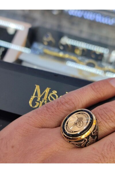 Moda Gümüş 925 Ayar Gümüş Zorbey Tasarım Kehribar Taşlı Osmanlı Tuğralı Erkek...