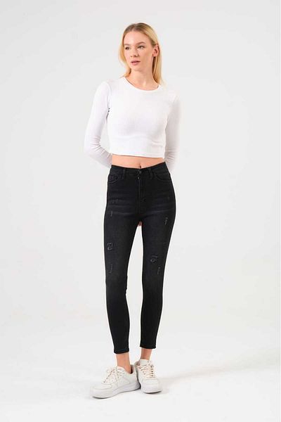 geenz manifacture Smoked Sandy Laser Detail Smoked ψηλόμεσο Skinny Jean παντελόνι