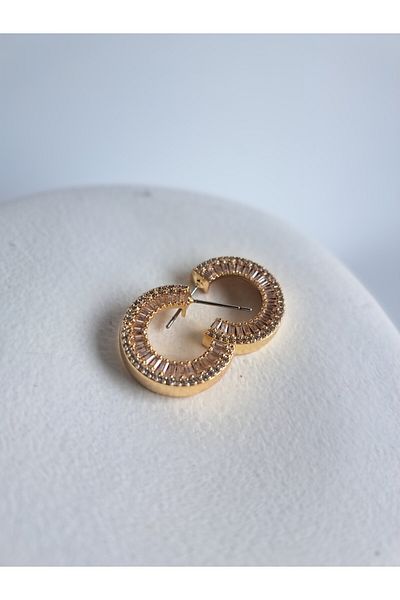 BHR AKSESUAR Gold Zircon Cubic Zirconia Hoop Earrings