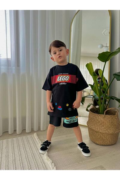 MİNİKO KİDS Boy's Legoo Modeled Printed Shorts Cotton Suit