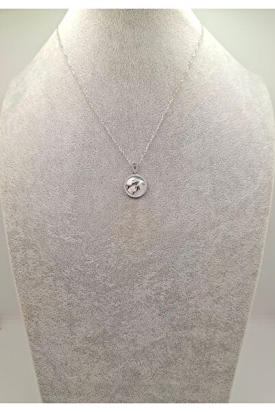Han Ticarethane Silver Color Double Dolphin Model Steel Necklace