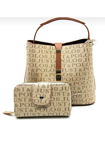 Just Polo مجموعة محفظة حقيبة نسائية مطبوعة بحروف واحدة باللون الأسود من Justp...