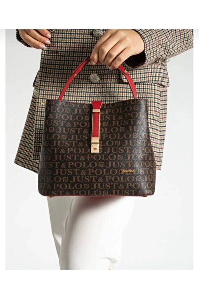 Just Polo مجموعة محفظة حقيبة نسائية مطبوعة بحروف واحدة باللون الأسود من Justp...