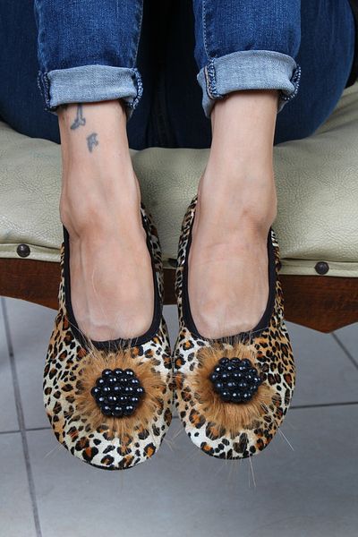 Nesil Leopard Patterned Booties - Home Ballerinas with Non-Slip Sound Base (Foldable)