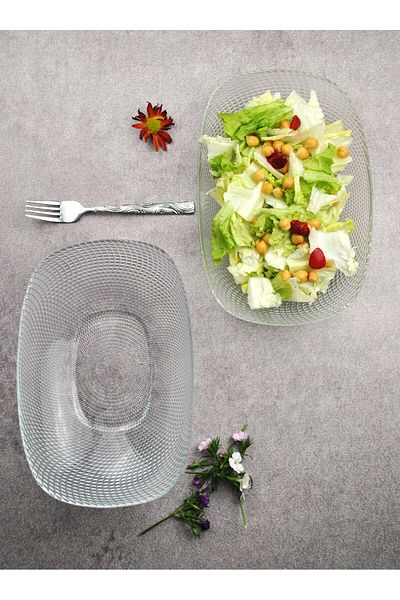 Qualitev 2 Pieces Glass Boat Plate 25 cm - Appetizer Salad Presentation Bowl