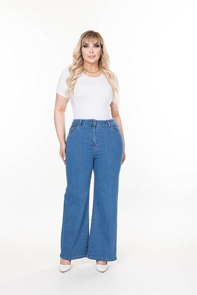 EYLÜLXXL Pantaloni de blugi cu picioare largi de mărime mare pentru femei