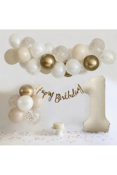 Öztürkpartievi 1 Yaş Deniz Kumu Gold Doğum Günü Balon Seti