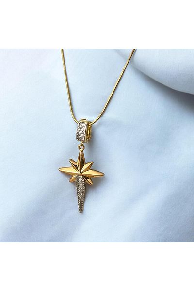 ZRA Gold Zircon Stone Polar Star Steel Necklace