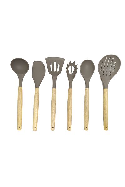 IVORY Natural Bamboo Handle 100% Silicone Kitchen Set 6 Pieces