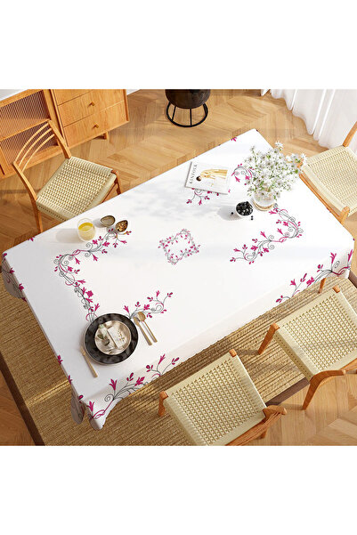 GMhome Pembe Çiçek Desen Dijital Baskılı Dertsiz Masa Örtüsü