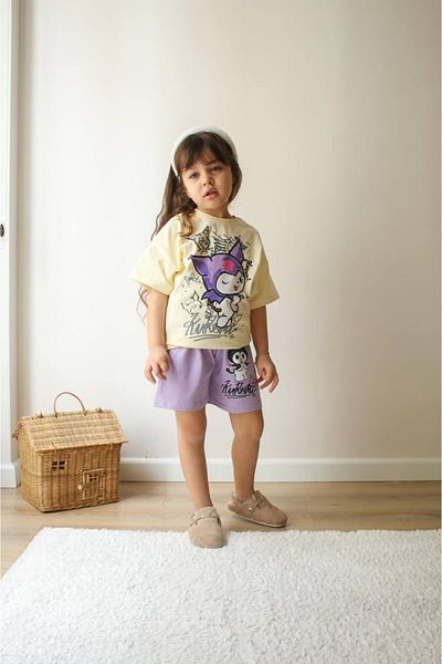 MİNİKO KİDS Girl's Kuromi Modeled Printed Shorts Cotton Suit