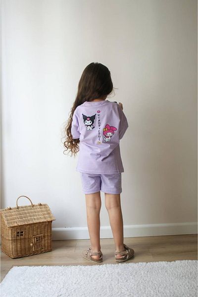 MİNİKO KİDS Girl's Kuromi Modeled Printed Shorts Cotton Suit