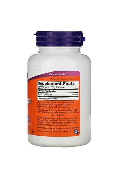 Now Foods ALPHA LIPOIC ACID, 120 Caps 250 mg