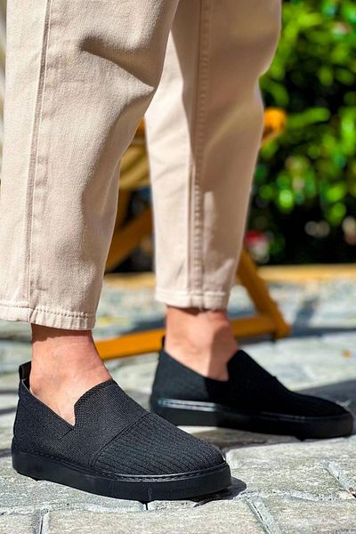 KAZAX Kb-114 Kuback Black Knitwear Black High Sole Laceless Casual Men's Shoes