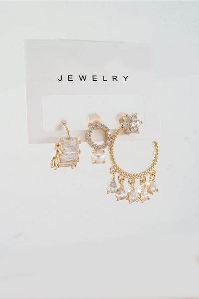 ARTEMİSİA Women Vip Series Antiallergenic Mixed Figured Zircon Stone 3 Earring Set
