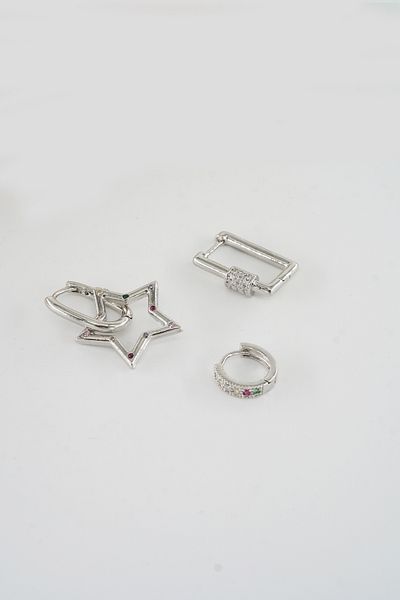 ARTEMİSİA Women Vip Series Antiallergenic Mixed Figured Zircon Stone 3 Earring Set