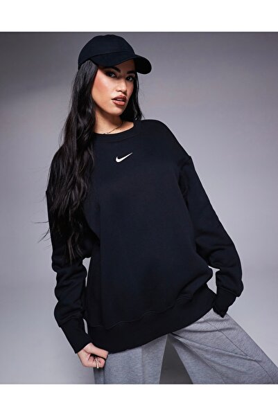 Nike Sportswear Phoenix Fleece Bol Kesimli Sıfır Yaka Siyah Kadın Sweatshirt