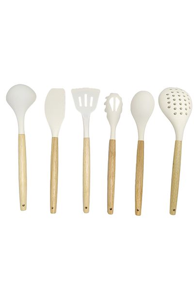 IVORY Natural Bamboo Handle 100% Silicone Kitchen Set 6 Pieces