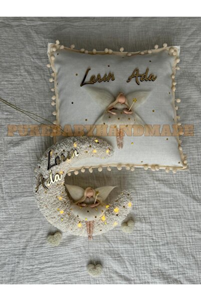 Pure kız bebek ledli keçe bebekli kapı süsü ve takı yastığı