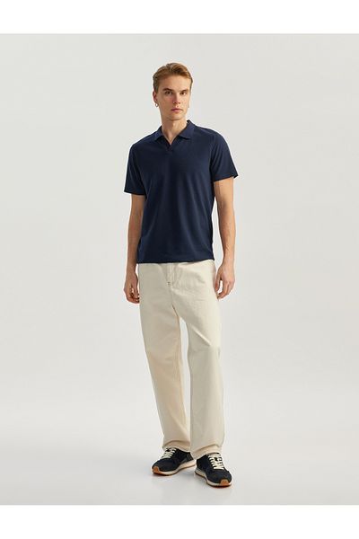 Koton Short Sleeve Cotton Blend Regular Fit V-Neck Polo T-Shirt
