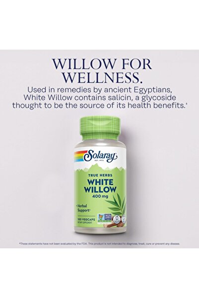Solaray White Willow 400mg Bark Capsules - Herbal Support, Vegan, Non-GMO, 100 VegCaps