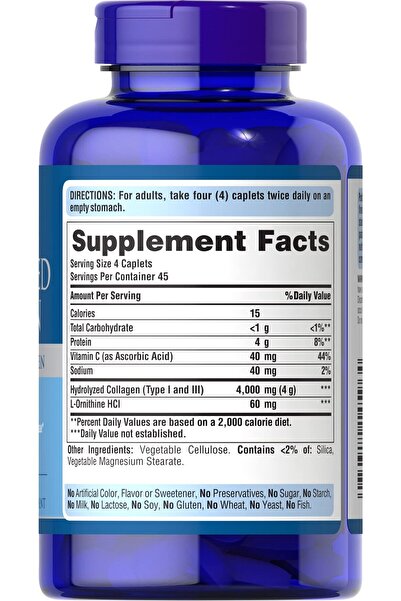 Puritan's Pride Hydrolyzed Collagen 1000mg for Skin, Bones & Joints, 180 Caplets