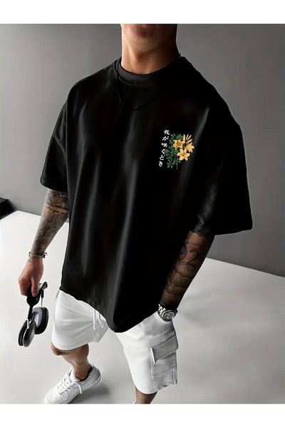 Machetta Unisex Planet Flower Printed Oversize 100% Cotton T-Shirt