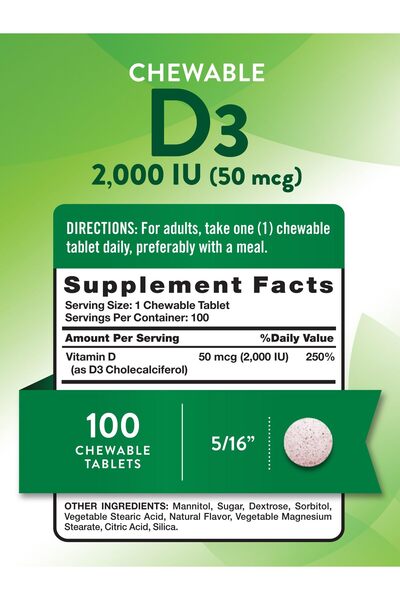 Nature's Truth Chewable Vitamin D3 2,000 IU | 100 Tablets | Berry Flavor | Vegetarian, Non-GMO, Gluten Free