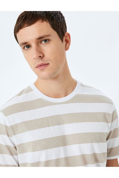 Koton Crew Neck Cotton Regular Fit Short Sleeve Striped T-Shirt
