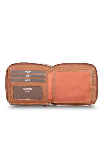 GUARD Retro Zippered Genuine Leather Men's Tan Wallet P859