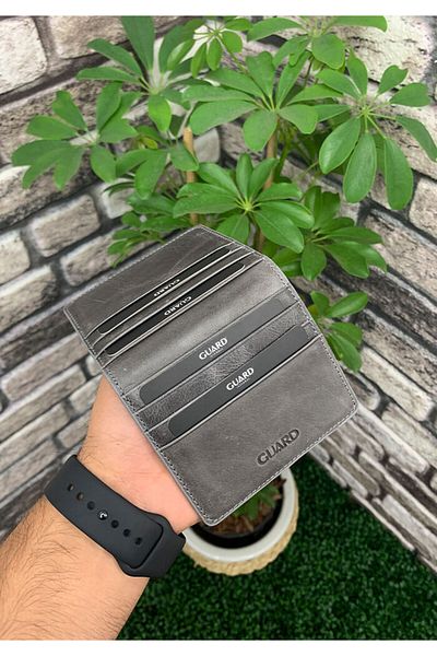 GUARD Antique Gray Placket Design Genuine Leather Card Holder Men's / Women's P5239