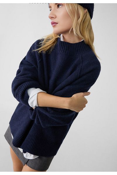 Lia Blanco's Women's - Navy Blue Cuff Neck Basic Knitwear Sweater