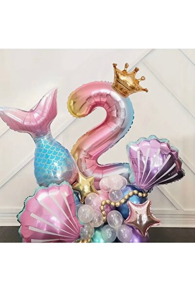 Öztürkpartievi Mermaid Birthday Balloon Set Age 2