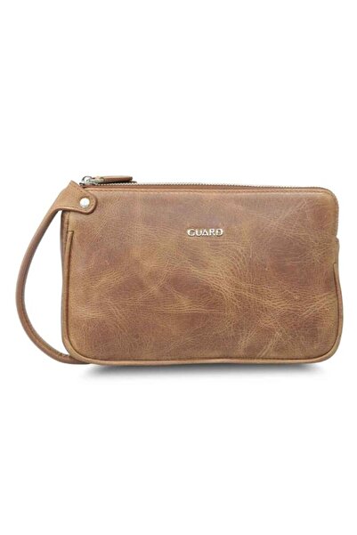 GUARD Унисекс винтидж кафява чанта с двойна ципа от естествена кожа P1831