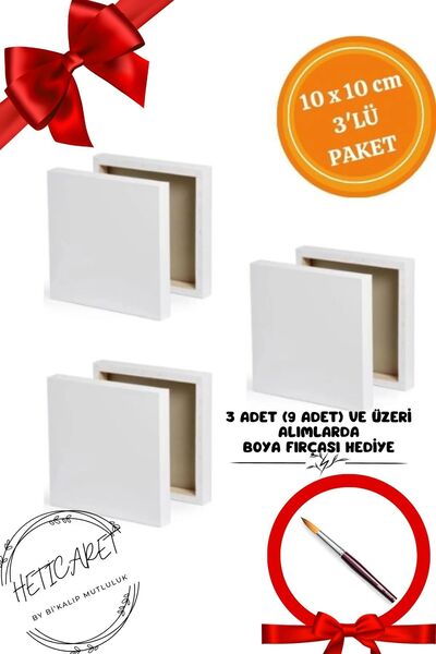 HETicaret 10x10 Cm 3'lü Mini Tuval Seti - Fırça Hediyeli