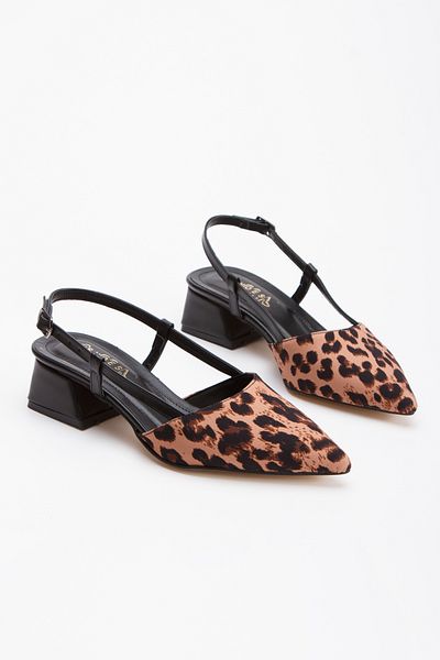 moun shoes Deschis la spate, cu model leopard, vârf ascuțit, toc scurt, balerină de zi cu zi, pantofi cu toc pentru femei