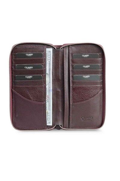 GUARD Burgundy Ostrich Print Zippered Portfolio Genuine Leather Wallet Men/Women P3016