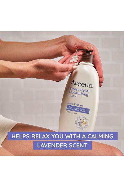 AVEENO Daily Stress Relief Lavender Body Lotion, Natural Oatmeal, Non-Greasy, 12 fl. oz