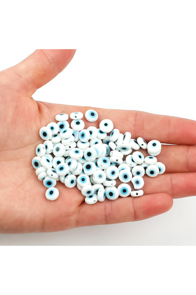 yfhobi 5 Adet - 8 mm Yassı Cam Nazar Takı Aparatı, Beyaz Renk Nazar Boncuğu T...