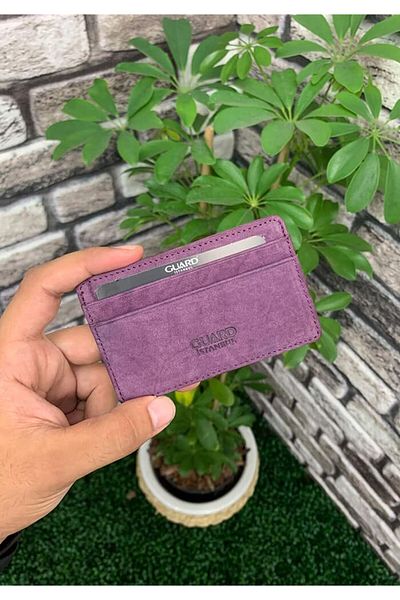 GUARD Ultra Thin Purple Nubuck Minimal Genuine Leather Card Holder Men's / Women's P5150