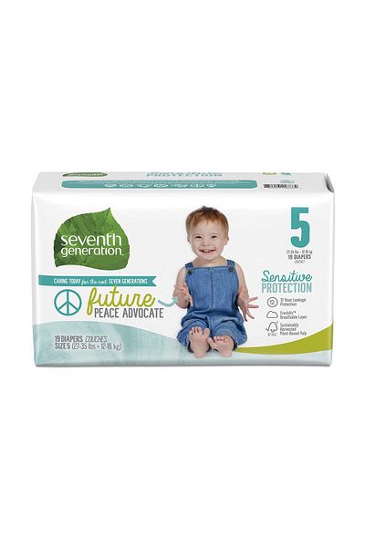 Seventh Generation حفاضات الأطفال، حماية حساسة، مقاس 5، 19 قطعة