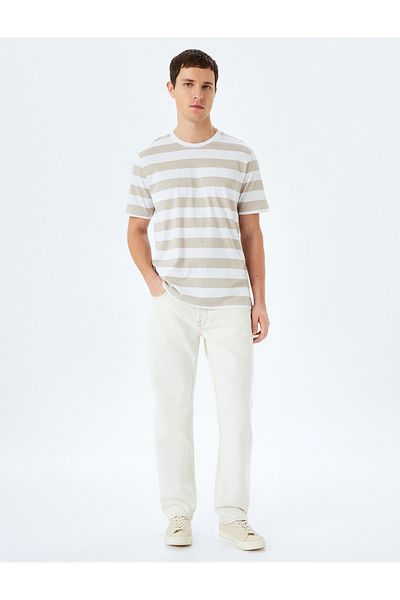 Koton Crew Neck Cotton Regular Fit Short Sleeve Striped T-Shirt