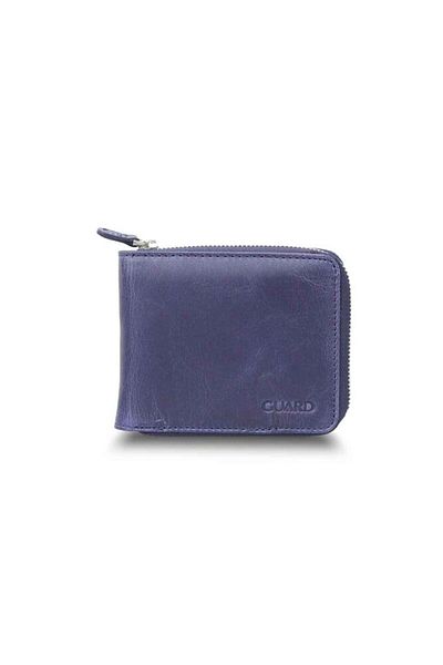 GUARD Antique Navy Blue Zipper Horizontal Mini Genuine Leather Wallet Men / Women P2265