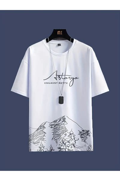 NoVibe Unisex Mountain Printed Oversize Premium 100% Cotton T-Shirt Shorts Set
