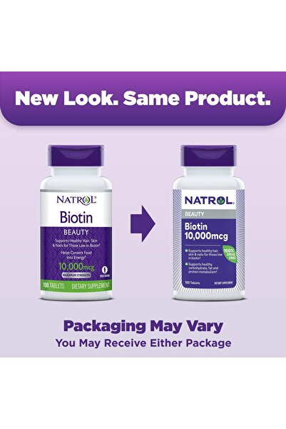 Natrol Beauty Biotin 10,000mcg Vitamins for Beauty, 100 Tablets, 100 Day Supply