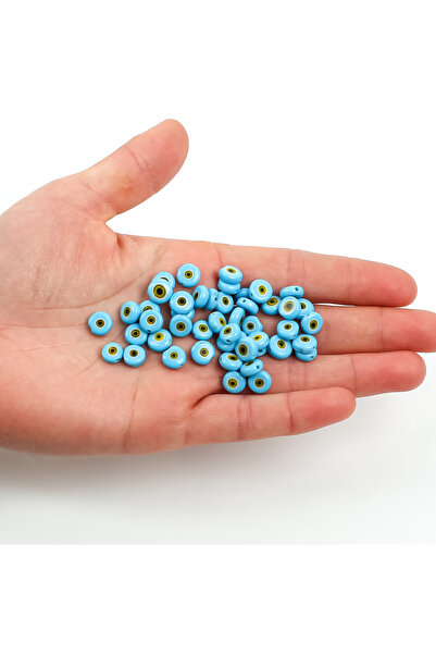 yfhobi 3 Adet - 8 mm Yassı Cam Nazar Takı Aparatı, Açık Mavi Renk Nazar Boncu...