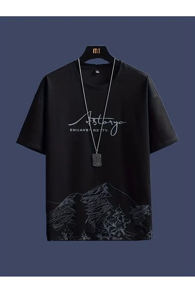 Massgai Unisex Mountain Printed 100% Cotton Top-Bottom T-Shirt Shorts Set