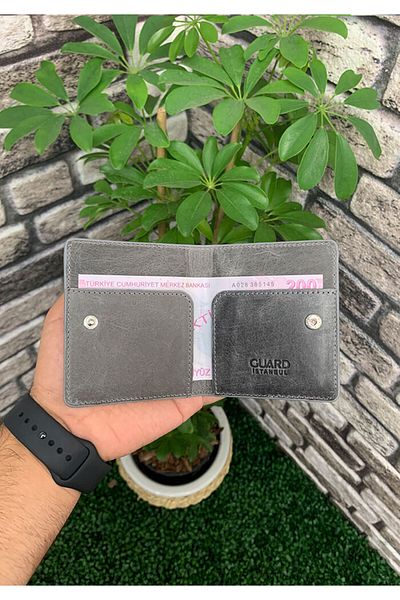 GUARD Antique Gray Placket Design Genuine Leather Card Holder Men's / Women's P5239