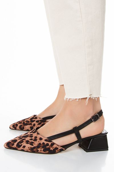 moun shoes Deschis la spate, cu model leopard, vârf ascuțit, toc scurt, balerină de zi cu zi, pantofi cu toc pentru femei